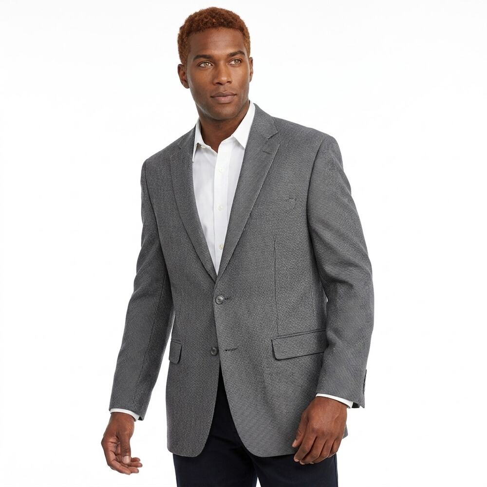 Chaps 100% Wool Gray Micro-Check Two Button Jacket Men Size 44L